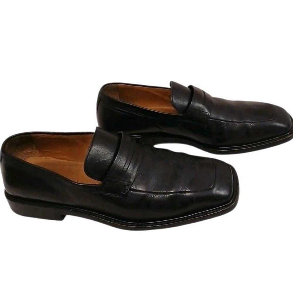 Louis Vuitton Leather Penny Loafers Shoes Men Sz 8 US Black Square Toe Slip on